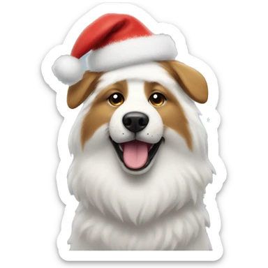 Fluffy dog wearing a Santa hat with lights sticker
