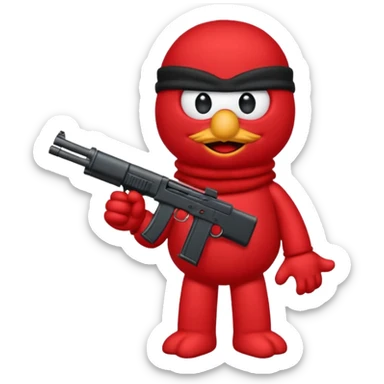 elmo with an gun and an black balaclava sticker
