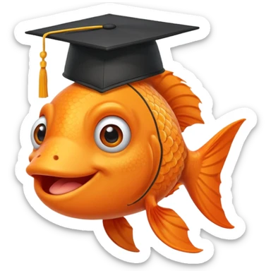 happy fish wearing a graduation cap sticker