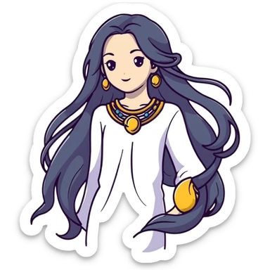 Beautiful fantasy girl with metal jewelry and long flowing hair, mystical princess sticker