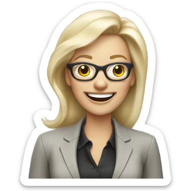Pale blonde businesswoman wearing glasses on a phone call laughing  sticker
