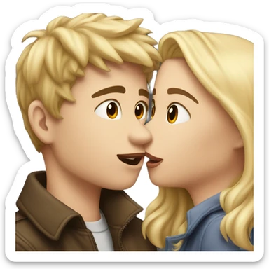 brunette boy and a blonde girl kissing, they are partners sticker