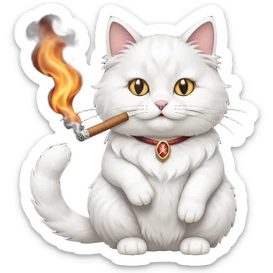 fluffy white cat smoking a cigar sticker