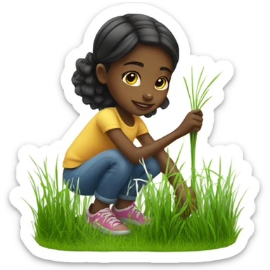 Little black girl picking grass sticker