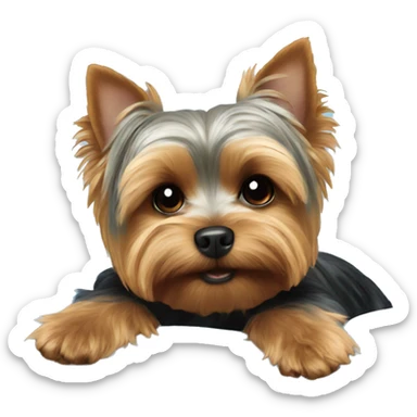 Yorkie dog laying on a blue pillow sticker