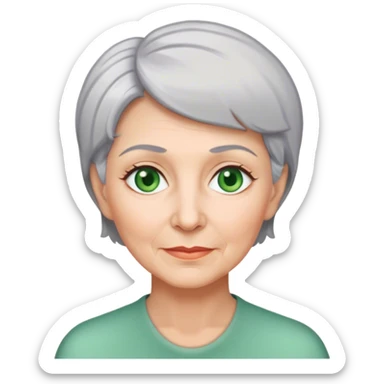 older woman with short grey hair and green eyes sticker