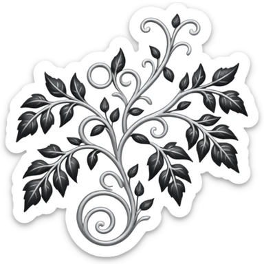 Black and silver filigree vine with leaves, artistic design, 3D, extremely detailed design sticker
