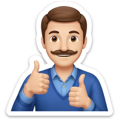 Guy giving two thumbs up while smiling with brown hair and mustache  sticker