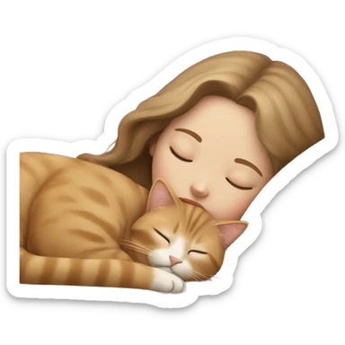 light Beige cat sleeping with girl light brown hair  sticker