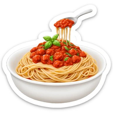 Draw a bowl of spaghetti pasta with tomato sauce & basil garnish. sticker