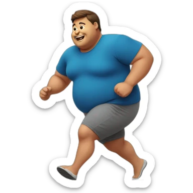obese man with big belly running sticker