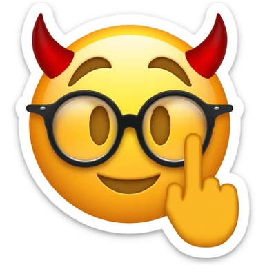 sexual face emoji - devil horns, with glasses and giving the middle finger sticker