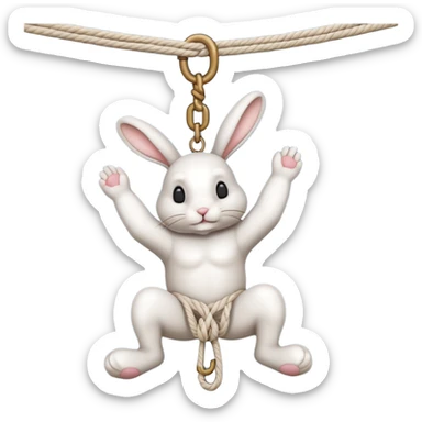 A realistic rabbit hanging tightly from a hangman’s noose  sticker