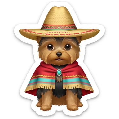 Yorkie sombrero and poncho  sticker
