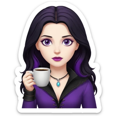 yennefer with purple eyes drinking coffee  sticker