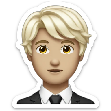 androgynous white boy bang black hair white short black tie sticker