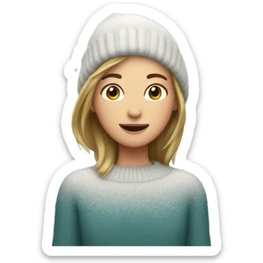 Snow falling on girl in sweater sticker