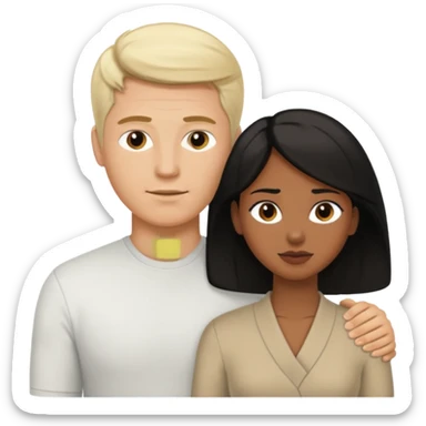 White blond man massages black haired brown woman from front view sticker