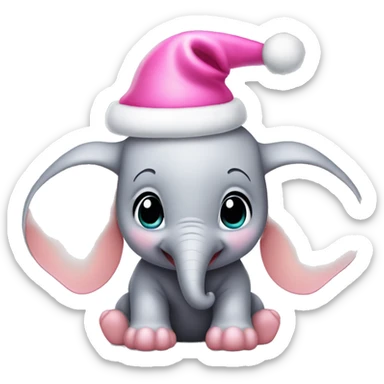 baby Dumbo wearing Pink Christmas hat sticker