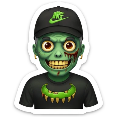 Faça um zombie com uma blusa da Nike preta com um boné preto da Nike tbm, que o zombie tenha dentes de ouro. sticker