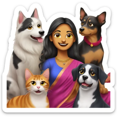 Create a Diwali greetings with the name from Abhirami and family with dogs and cats  sticker