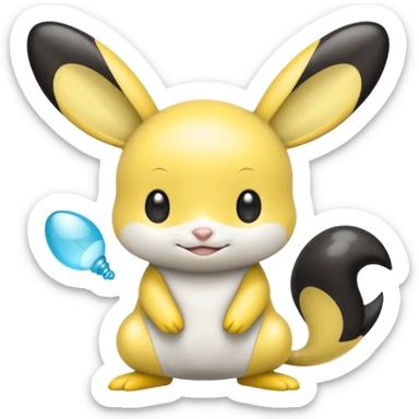 Shiny glossy glassy oily black and white and yellow and cyan Emolga (full body) sticker