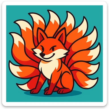 a fox with nine tails, vibrant cartoon style sticker