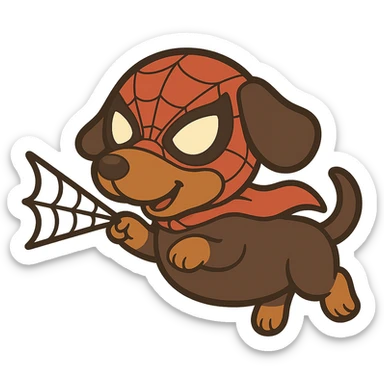 Edit the image so that the web is coming out of the wiener's head with superhero mask. Make it comic style with no background. sticker