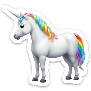The unicorn bends with a rainbow sticker
