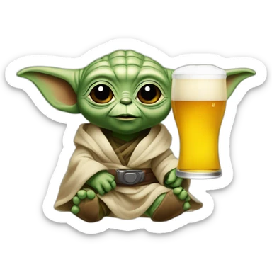 Bebe Yoda avec une bière sticker