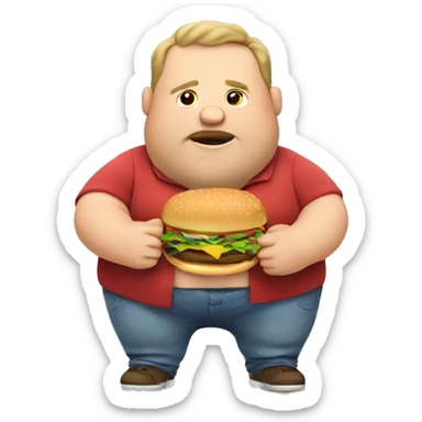 Fat guy eating burgers sticker
