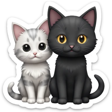 White and grey kitten and black cat sticker