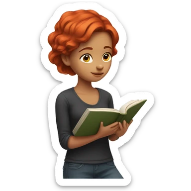 Girl with red hair reading a book sticker