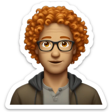 A man with orange curly hair thin nose and glasses sticker