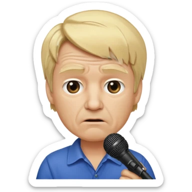him with a mini microphone and a grumpier face blond hair wrinkles bold sticker