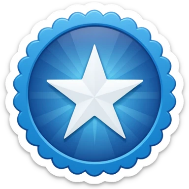 “An emoji-style image of a Facebook-like verified badge. It should be a bright blue, scalloped circle (starburst shape) with a white check mark in the center. The design should be clean, minimal, and modern, similar to official social media verification icons sticker