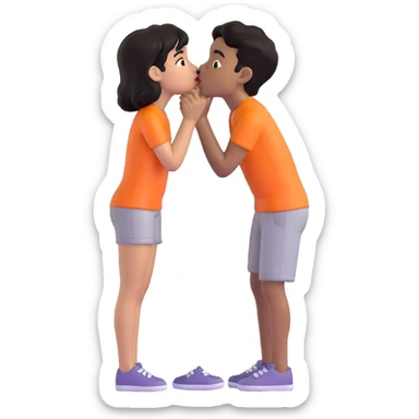 Black haired brown skinned boy kissing a black haired light skinned girl sticker