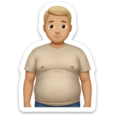 Male has bloated belly in t-shirt profile angle shot sticker