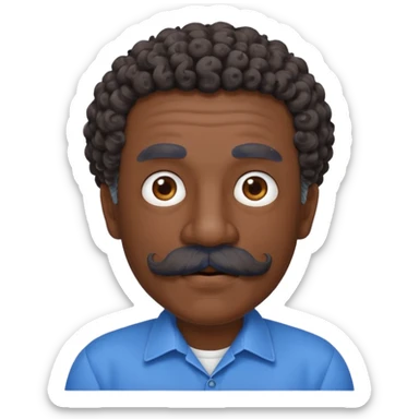 old guy with very curly short dark hair and big blue  mustache sticker