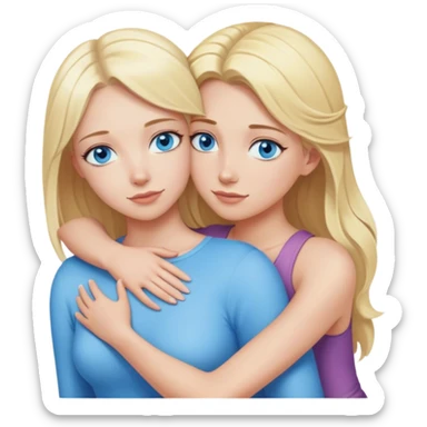 Cinematic realistic blonde with blue eyes hugs another blonde girl from behind sticker