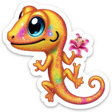 Lisa frank glitter gecko with a lily sticker