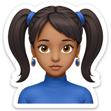 Lisa Left Eye Lopes with dark brown long ponytail hair, brown eyes, blue outfit sticker