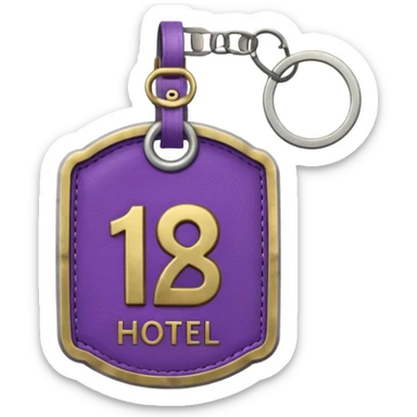 antique silver brass hotel key with large purple leather room number tag sticker