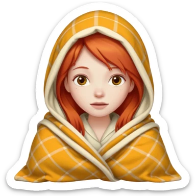 A red hair girl with a blanket over her head sticker