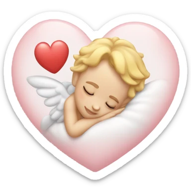 Realistic Photo of pale cupid asleep on a heart sticker