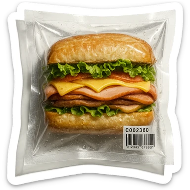 vacuum-sealed sandwich, pressed flat in transparent packaging sticker