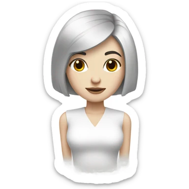 pale skin woman with black hair bob haircut white shirt sticker