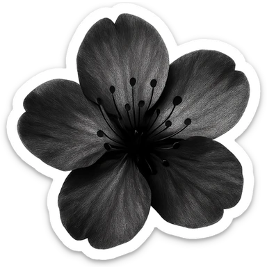 show  one black cherry blossom without a stem , remove background sticker