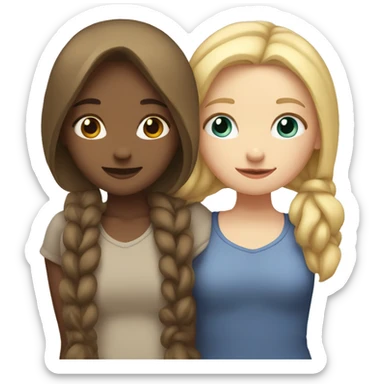 two girls hugging with white skin one of them has blond hair and the other has brown hair sticker