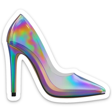 Holographic raindow effect open toe high heel pumps, side view, isolated, render, still life sticker